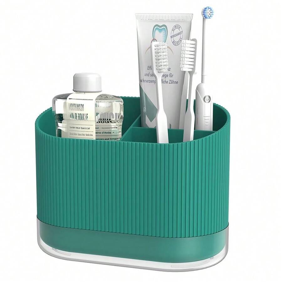 Green Toothbrush Holders For Bathrooms, Large Plastic  Electric Tooth Brush Holder With Drainage And Drip Tray, Cute Shower Toothpaste Holder Stand Organizer Caddy Countertop Accessories, 3 Slots{Inchsize_nameinch:Inch3Slotsinch,Inchcolor_nameinch:InchGreeninch} - Green - View 1
