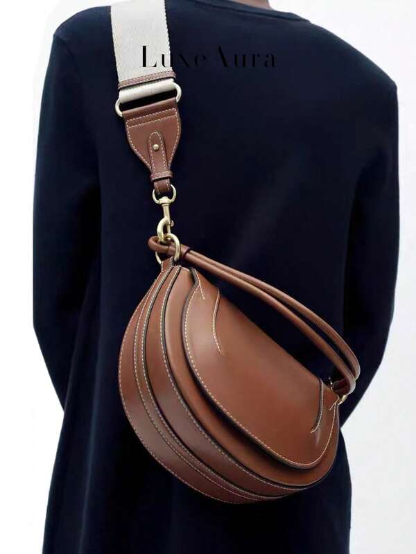 Bolsa de mão minimalista com aba e detalhes de costura, versátil e casual, ideal para o dia a dia, com design retrô exclusivo para mulheres.