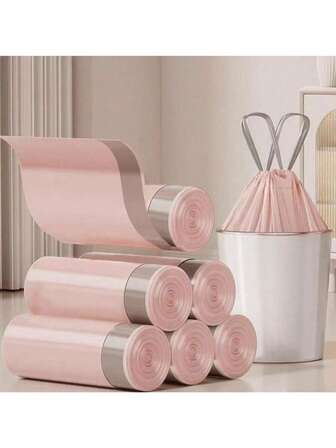 50PCS Thickened Pink Drawstring Garbage Bags, Extra Thick Household Kitchen Plastic Garbage Bags, Pull-Out Type | Must-Have Home Essentials, Household Goods | Trash Bags, Garbage Can, Kitchen Accessories, Household Items, Cleaning Supplies, Bathroom Accessories, Bathroom, Bedroom, Room Decor