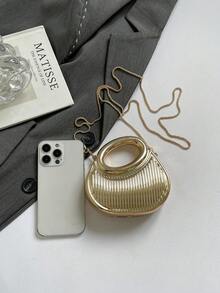 新款亚克力迷你手提包，时尚手拿包，个性化新月形晚宴包，带可拆卸肩带 - 金色 - 查看 9