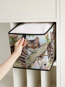 1pc Cartoon Cat Print Open Storage Box, Stackable Organizer Drawer, Durable Multi-Purpose Design Saves Space For Home, Dorm, Household Organization, Under Bed Storage - Multicolor - View 2