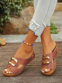 Dép xỏ ngón đế xuồng màu bạc khóa cài thời trang mùa hè cỡ lớn 36-45, dép xỏ ngón đế xuồng ... - dập nổi màu nâu - Xem 5