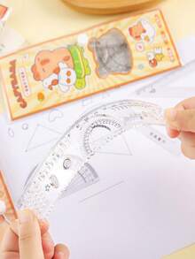1, 2, 3, 4 Sets Of Cute Capybara Rulers, Student Set Square, Ruler And Protractor Four-Piece Rulers