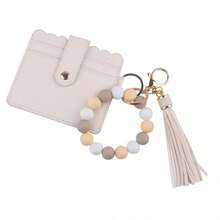 1pc Women's Colorful Silicone Beaded PU Tassel Card Holder Keychain Coin Purse, Multi-Function Card Wallet & Keyring, Gift For Mom, Friends - Multicolor - View 17