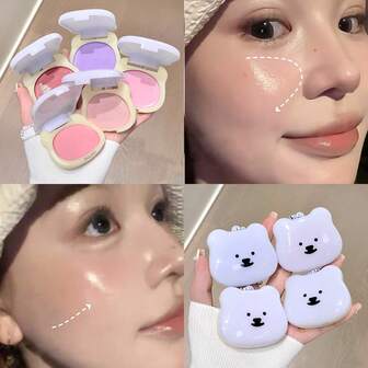 SHAQINUO Rubor suave de oso con brillo hidratante, textura natural luminosa y suave, fácil de aplicar, pigmentado, crea un aspecto suave y radiante