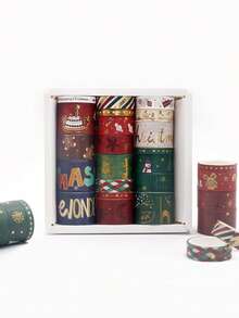 20 Rolls/Box Christmas Bronzing-Patterned Washi Tape, Featuring Various Christmas Pattern Designs, Suitable For Greeting Card Decoration, Scrapbooking And Gift Box Packaging Decoration, Christmas Decoration
