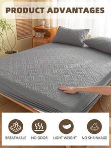 1pc Solid Color Waterproof Bedsheet, Bedding, Mattress Protector, Soft & Comfortable Bedroom Linens, Skin-Friendly Mattress Cover, Dust & Moisture Proof Mattress Pad, Ultrasonic Embossed Fitted Sheet, Suitable For Various Bed Sizes (Twin, Full, Queen, King), Bedding Gift, Machine Washable, Bed Cover, Sofa Cover, Bedsheet, King Size, California King, Bedsheet, Bed Cover, Oeko-Tex Certified - Dark Grey - View 5