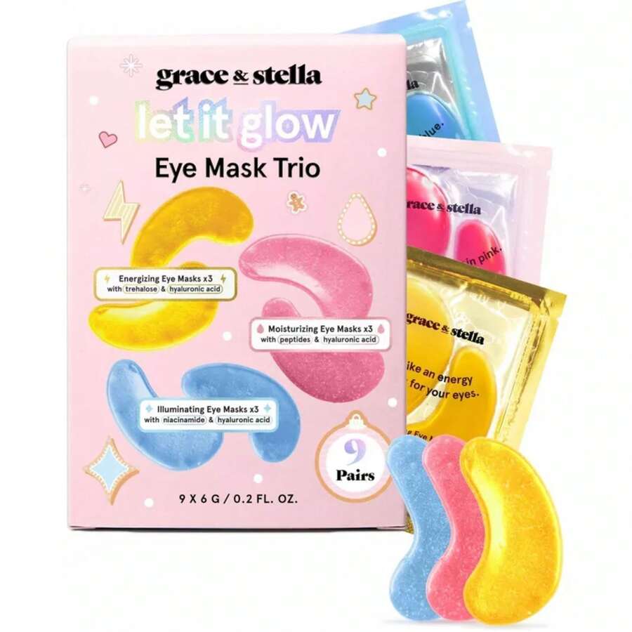 Grace & Stella Let It Glow Under Eye Masks Trio Gift Set - Gold, Pink, Blue - 9ct - 1 - Xem 1