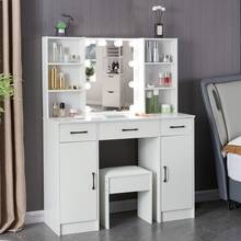 Dressing Table W/ LED Lights &Mirror Vanity Make Up Desk Drawers Storage Shelves - White - View 3
