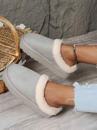 Women's Solid Color Casual Fashion Slippers, Warm Thermal Lined, Soft & Comfortable, Suitable For Outdoor & Indoor Wear, Thick Sole Long Plush Lined Warm Slippers, Autumn/Winter