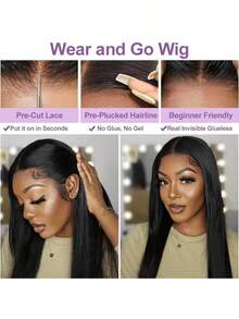 Peruca Frontal de Renda HD 13x4 - Densidade de 200% Cabelo Humano Misturado Liso, Pré-Arrancado com Cabelo de Bebê, Nós Branqueados, Design Sem Cola Pronto para Usar para Iniciantes, Estilo Elegante para Mulheres