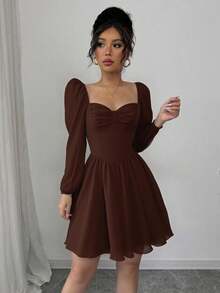 Women Short Dresses - Coffee - View 2