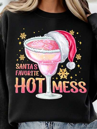 Women's Crewneck Sweatshirt | Curvy Relaxed Fit | Fleece-Lined Crewneck Sweatshirt || Santa Print | Soft Christmas Holiday Style, Classic Versatile Design, Perfect For Fall And Winter Wear