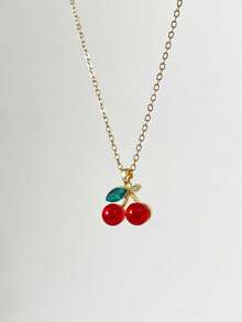 3pcs Leopard & Cherry Necklace Set, 8-Ball Billiard Dice Charm Necklace, Red Cherry Necklace, Fashionable Star Necklace, Classic Leopard Necklace - Multicolor - View 4