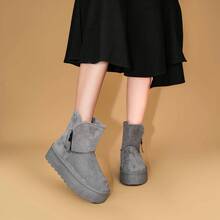 SuperG1 Women's Platform Furry Ankle Winter Boots Warm Soft Plush Lined Fabric Upper Casual Slip On Fashion Snow Booties - 灰色 - 查看 2