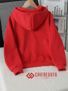 Children's Plain  Hoodie Sweatshirt, Unisex, Soft And Comfortable, Ideal For School And Everyday Wear, Winter/Autumn, Sizes 2 To 16, Premium - Đỏ - Xem 2