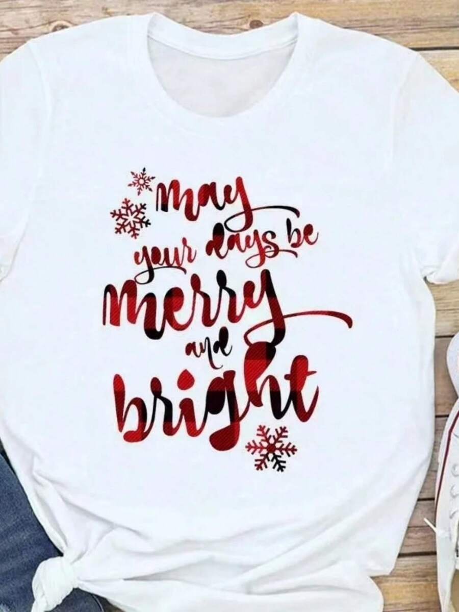 Christmas Christmas Gift Printed Women's Short-Sleeved Casual Women's T-Shirt Crewneck Base Graphic T Shirts - White 2 - View 1