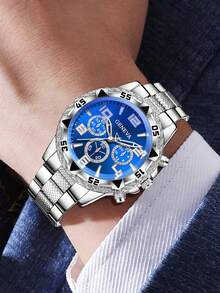 2pcs/Set Men's Silver Tone Band Fashion Casual Business Quartz Watch With Large Dial, Suitable For Daily Wear, Decoration Or Holiday Gift - Silver - View 5