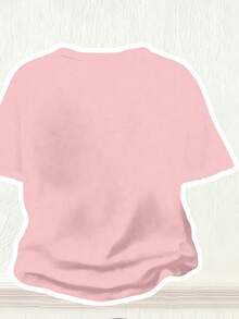 Conjunto de top de manga corta con estampado de dibujos animados y pantalones pitillo acampanados para niñas pequeñas - Rosa - Ver 6