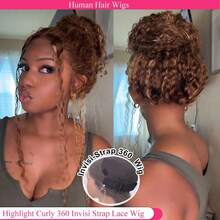 Glueless Wigs Human Hair Human Hair Curly Wig 250% Density Lace Frontal Wigs 4/27 Highlight Ombre Honey Blonde Human Hair Wig Ombre Highlight 4/27 Deep Wave Lace Front Wigs Hidden Strap 360 Drawstring Wigs Human Hair Pre Plucked Pre Bleached Deep Wave Full Lace Frontal Wig With Baby Hair 28 Inch Glueless Wigs Human Hair - S4/27 - 查看 2