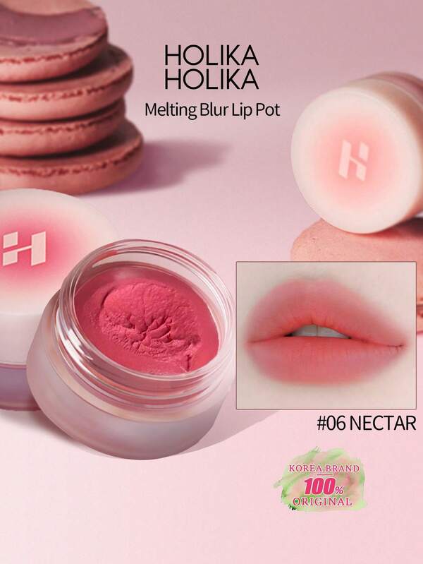 HOLIKA HOLIKA Melting Blur Lip Pot 06NECTAR,Nude Peach,Dusty Coral,Rose Tea,Whipped Mousse,Air-Soft Powder,Blurred Velvet,Semi-Matte Sheen,Non-Drying Formula,Gradient Lip Friendly,Pocket-Size Jar,All-Day Commute,Quick Makeup,K-Beauty,Korean Makeup,5g/0.17oz.