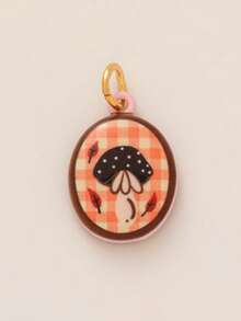 1pc Fashion Printed Moon One Eyed Palm Heart Shaped Bird Mushroom Orange Soda Sour Cucumber DIY Pendant, Plated With 18K Gold, DIY Jewelry Accessories, Necklace Accessories, Bracelet Accessories, Earring Accessories, Keychain Accessories, Bag Accessories, Women's Jewelry Accessories, Wallet Accessories, Small Pendant, Gift.