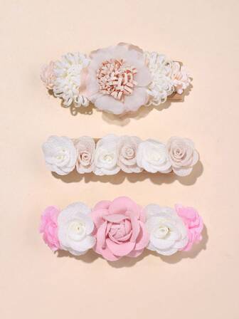 3件套柔软无缝弹力花朵装饰婴儿发带