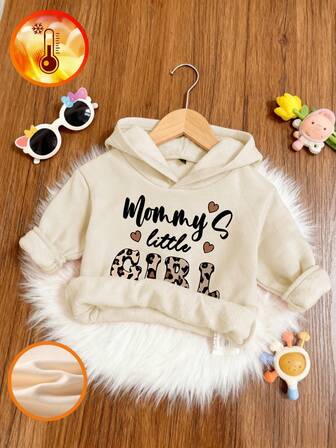 1pc Baby Girls' Casual Graphic Print Hooded Sweatshirt, Autumn/Winter - Adorable Hoodie Brings Joy And Happiness To Every Child! Colorful And Imaginative Hoodie With Leopard, English Heart, And Lucky Baby Designs