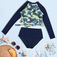 Lubardy Traje de Baño Mujer Completo,Traje de Baño Dos Piezas para Mujer Manga Larga,Bañador para Playa,Surf,Piscina - Azul - Ver 12