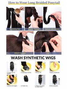 2pcs Long Braided Ponytail Wigs, With Hair Ties, Circular Straight Synthetic Wigs, Natural Soft, Suitable For Women Daily Wear, 26 Inches, 30 Inches, 34 Inches, Wine Red - Burgundy - View 12