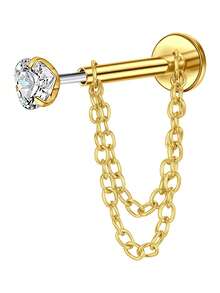 CIZME 1件装垂坠扁平耳环，带链，16G无螺纹不锈钢推入式耳环，适用于耳软骨、耳廓、耳屏、鼻部穿孔，男女通用，6/8毫米针，鼻钉，唇环，耳软骨环，唇部穿孔，美杜莎鼻饰，耳屏，耳廓饰品 - 金銀色-2 - 查看 17