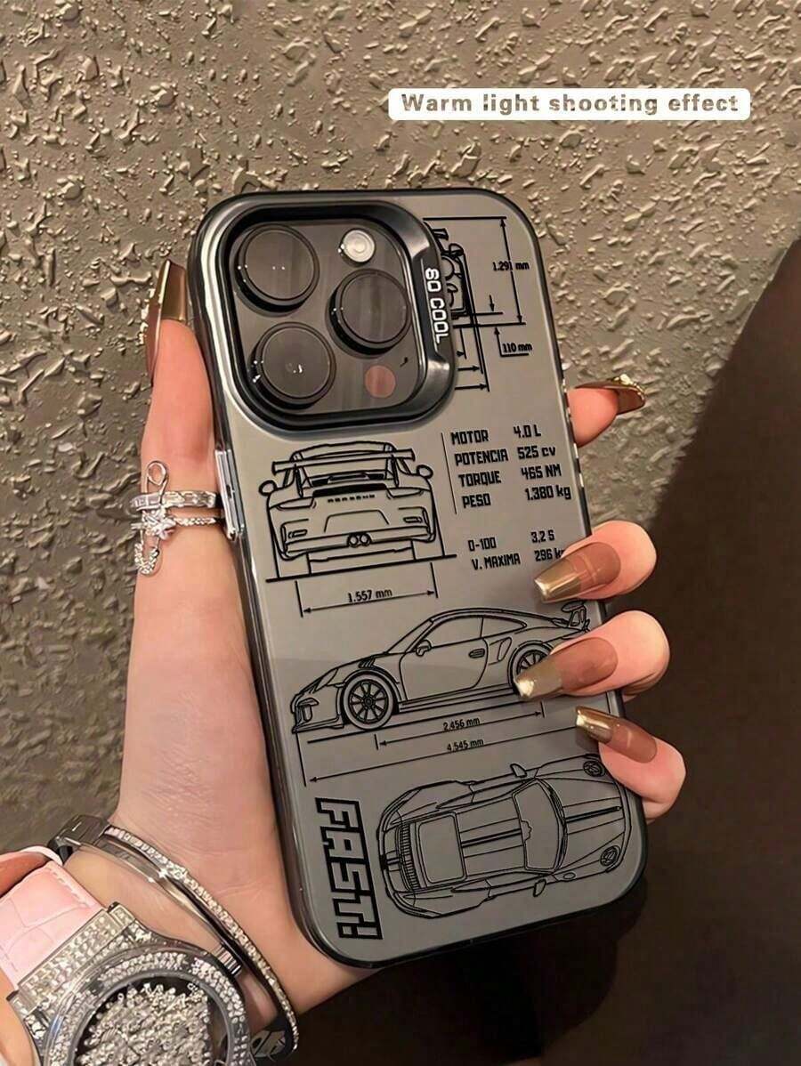 1pc Funda de Teléfono Personalizada de Coche de Carreras Antigolpes Compatible con iPhone 11 12 13 14 11 Pro Max 12 Pro Max 13 Pro Max 14 Pro Max XR 15 15 Pro 15 Pro MaxFunda con impresión HD - Negro - Ver 1