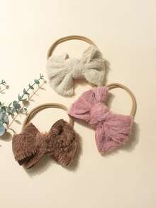 Set de 3 accesorios para el cabello de bebé recién nacido con rayas de color caramelo, lazos suaves y elásticos sin costuras, adecuados para uso diario