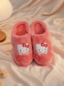 SANRIO 3双装三丽鸥酷洛米、凯蒂猫和肉桂狗女士闭趾可爱保暖防滑平底毛绒拖鞋，适合冬季室内穿着，三丽鸥鞋，毛绒拖鞋 - 紅色 - 查看 9