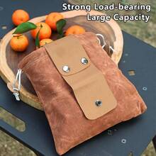 Foldable Canvas Belt Bag, Collapsible Foraging Bag Mushroom Storage Leather, Multipurpose Bushcraft Belt Storage Resistant Leather Pouch Basket Travel Camping Hiking - Brown - View 2