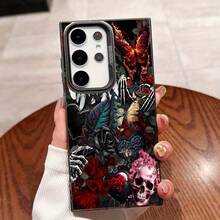 Funda de Teléfono Calavera Rosa y Mariposa para 25ULTRA, S24PLUS, S23FE, S21PRO, S22, S20+, A03S, A05S, A14, A31, A53, A34, A10, A04E, M04, A33, A35, A55, A72, A71, A70, A22, A16, A06, A20S, A54, Antimanchas,  de Moda, IMD Plateado Colorido - Colores mixtos - Ver 8
