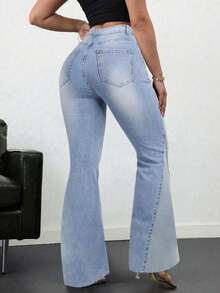 Light Wash Blue New Simple Long Women's Jeans - High Waist, Slim Fit, Stretch, Elegant, Fashionable, Casual, Versatile, Back-To-School Street Style, Y2K, 2000s Fashion, Autumn & Winter Clothing, Retro Apparel, Perfect For Halloween And Christmas Outfits