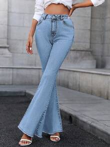 Quần ống loe denim thanh lịch, đa năng cho bé gái Happy Girl, phù hợp cho mùa xuân/hè, thường ngày, trang trọng, ngày lễ, trường học, kỳ nghỉ, hàng ngày, du lịch, hẹn hò, sân bay - Màu xanh lam - Xem 4