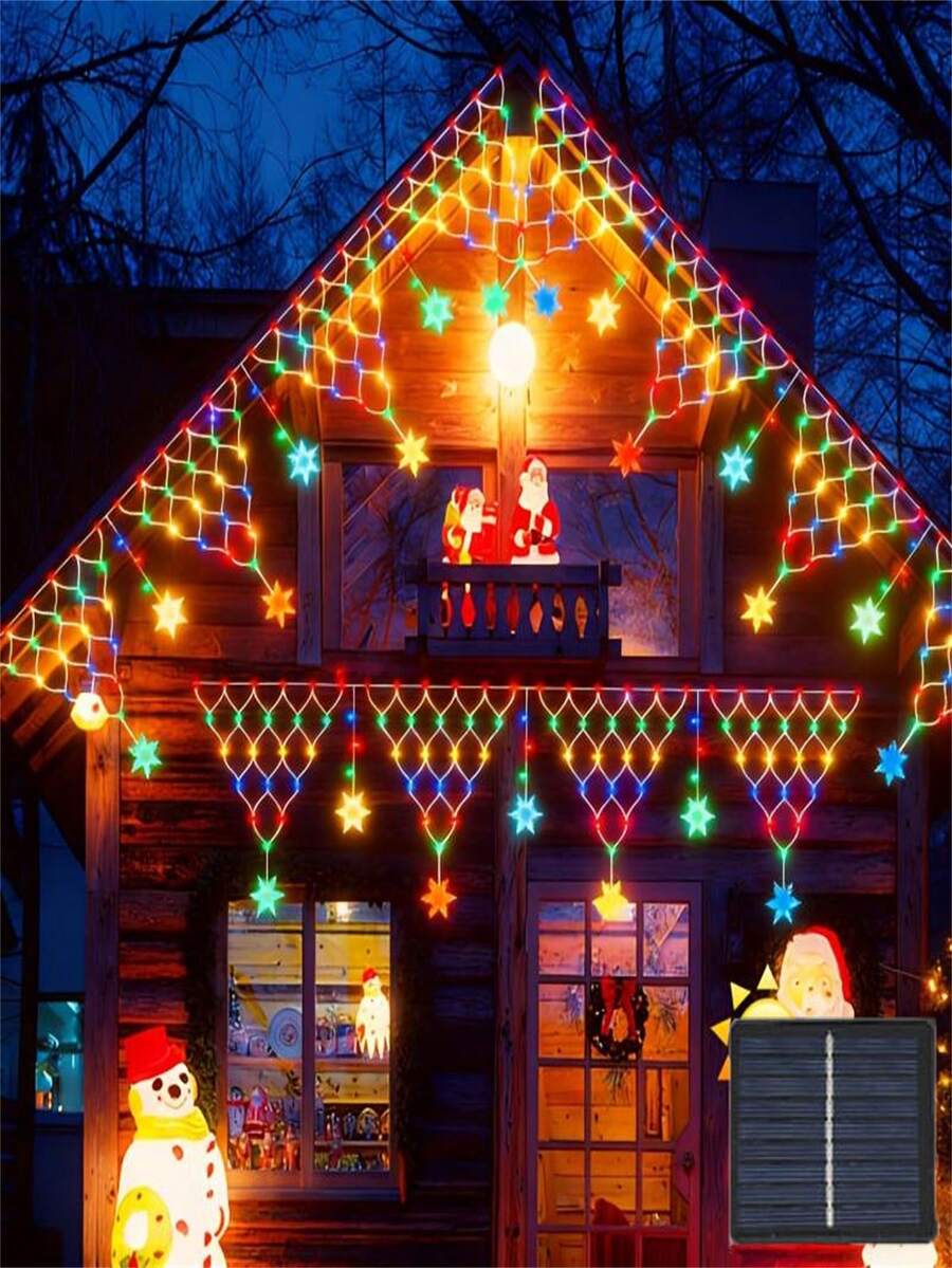 1个太阳能三角网格灯，LED户外装饰氛围灯，8种模式，太阳能供电，用于装饰花园、屋顶露台、生日派对和节日派对（500mAh） - 透明 - 查看 1