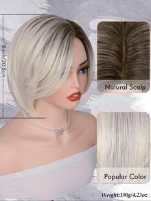 Short Ombre Blonde Bob Wigs With Bangs Straight Hair Shot Wigs Heat Resistant Fiber Synthetic Wigs Layered Cut Wigs 10 Inch Soft Synthetic Wigs For Women Girls Ladies Daily Use - Multicolor - View 8