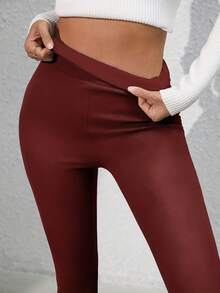 Women'S High-Waisted Fleece-Lined Thermal Workout Leggings With Tummy Control & Butt Lifting Technology - Medium Stretch Gym Pants, Solid Color Athletic Wear For Winter Training, Yoga, Casual & Everyday Use, Soft Fleece Lining, Comfortable Fit  Active Wear Women   Summer  Gym Mujer  Gym Mujer  Workout Clothes For Women  Sweatshirts For Women  Women's All Season Clothes Women's Spring Clothes Women's Summer Clothes Women's Year Round Outfits Spring Fashion For Women Summer Fashion For Women - 紅色 - 查看 7