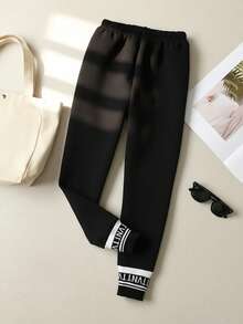 女童保暖加厚打底裤，适合青少年女孩，秋冬季 - 黑色 - 查看 3