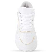 Women's Platform Sneakers, Casual White, Comfortable And Stylish, University Style, Chunky Sole, High Top, Gold Detail - 4.02-Bco/Vàng - Xem 6