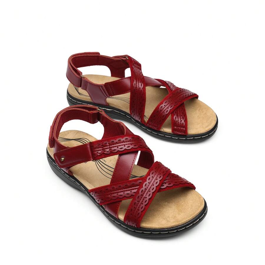 Women Flats Sandals Comfortable Open Toe Walking Sandals With Multiple Adjustable Straps Summer Casual Dress Comfortable Shoes - Đỏ - Xem 1