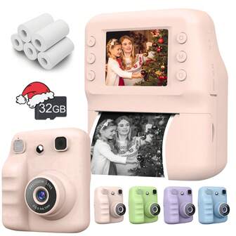 Barnkamera Direktutskrift, Digital Video Direktkamera För Barn, 1080P HD Digitalkamera, Julklappar, Födelsedags- och Nyårspresenter Flickor Pojkar Ålder 3-12, Småbarnskameror, Barnleksak