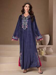 Geo Print Contrast Trim Kaftan - Navy Blue - View 7
