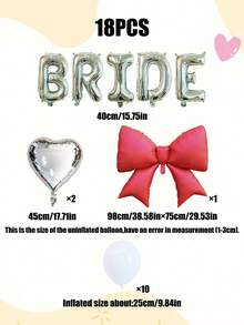 Bộ 18 bóng bay cô dâu, bóng bay chữ BRIDE bạc 16", bóng bay nơ đỏ lớn, bóng bay hình trái tim bạc 18", bóng bay cao su trắng, thích hợp cho tiệc chia tay cuộc sống độc thân, trang trí tiệc độc thân - Nhiều màu - Xem 5