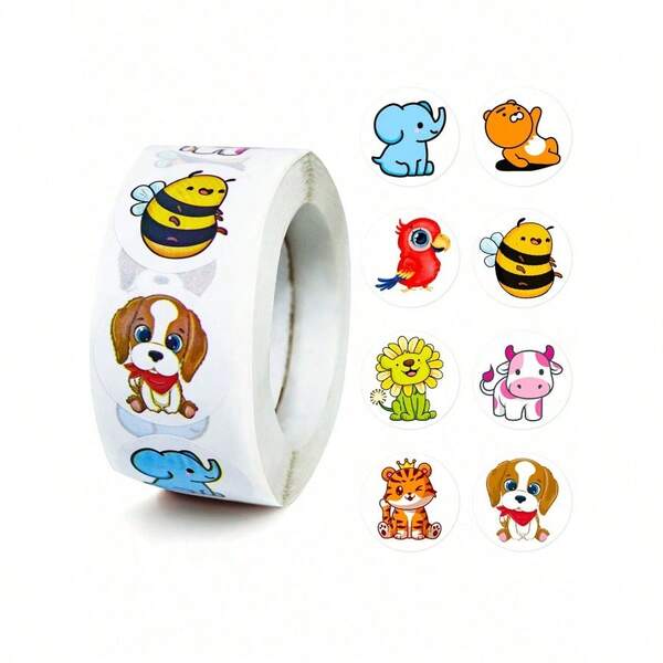 500pcs/Roll Small Animal Themed Sticker Seals, Creative Label Stickers, Suitable For Scrapbook, Teacher Rewards, Party Decoration, Gift Wrapping