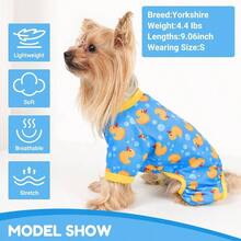 Pijamas para perros de tamao pequeo, ropa elstica para perros de verano, 4 patas, trajes suaves y lindos para cachorros para perros y gatos corazn de amor, mediano - Pequeño + Pato azul - Ver 6