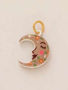 1pc Fashion Printed Moon One Eyed Palm Heart Shaped Bird Mushroom Orange Soda Sour Cucumber DIY Pendant, Plated With 18K Gold, DIY Jewelry Accessories, Necklace Accessories, Bracelet Accessories, Earring Accessories, Keychain Accessories, Bag Accessories, Women's Jewelry Accessories, Wallet Accessories, Small Pendant, Gift.